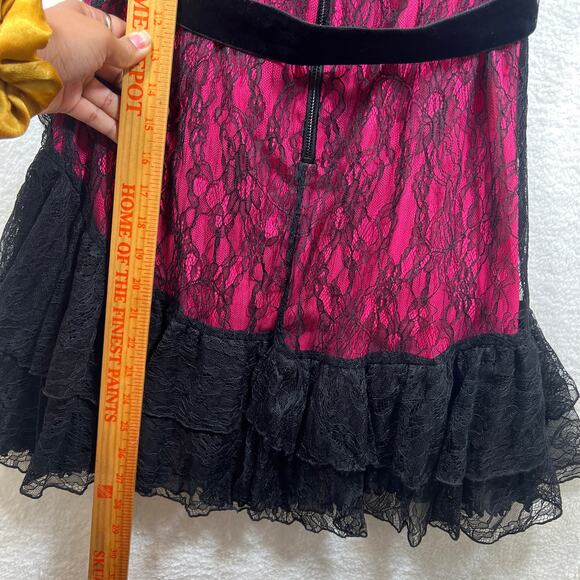 Alice + Olivia Pink Black Lace Bustier Corset Ruffle Belted Mini Dress Sz 6 NWT - Picture 13 of 16